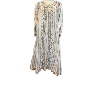 Shruti Embroidered Maxi Dress Boho India-Inspired Tunic  Ivory Black SZ:M